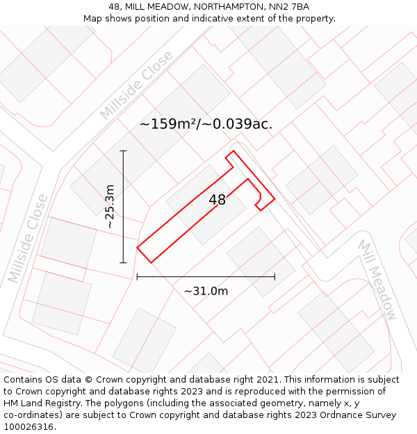 48, MILL MEADOW, NORTHAMPTON, NN2 7BA: Plot and title map