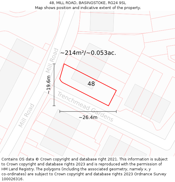 48, MILL ROAD, BASINGSTOKE, RG24 9SL: Plot and title map