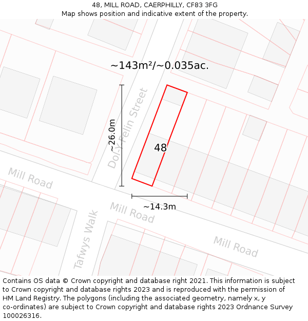 48, MILL ROAD, CAERPHILLY, CF83 3FG: Plot and title map