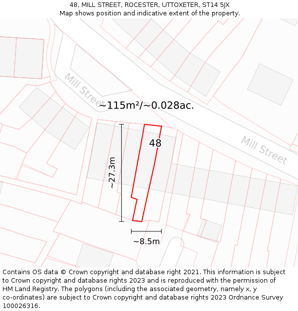 48, MILL STREET, ROCESTER, UTTOXETER, ST14 5JX: Plot and title map