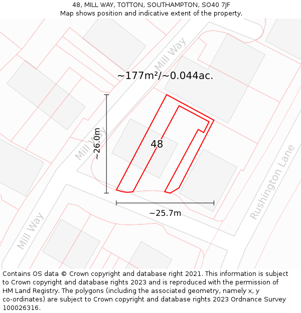 48, MILL WAY, TOTTON, SOUTHAMPTON, SO40 7JF: Plot and title map