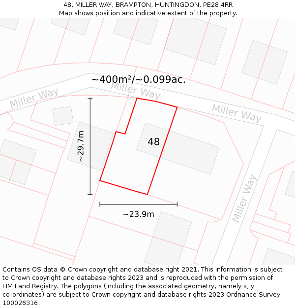 48, MILLER WAY, BRAMPTON, HUNTINGDON, PE28 4RR: Plot and title map