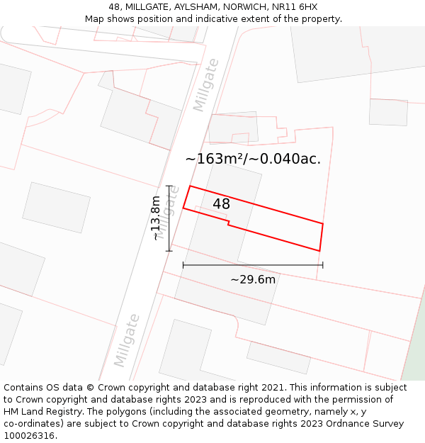 48, MILLGATE, AYLSHAM, NORWICH, NR11 6HX: Plot and title map