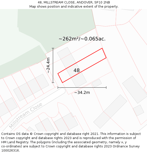 48, MILLSTREAM CLOSE, ANDOVER, SP10 2NB: Plot and title map