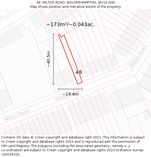 48, MILTON ROAD, WOLVERHAMPTON, WV10 0ND: Plot and title map