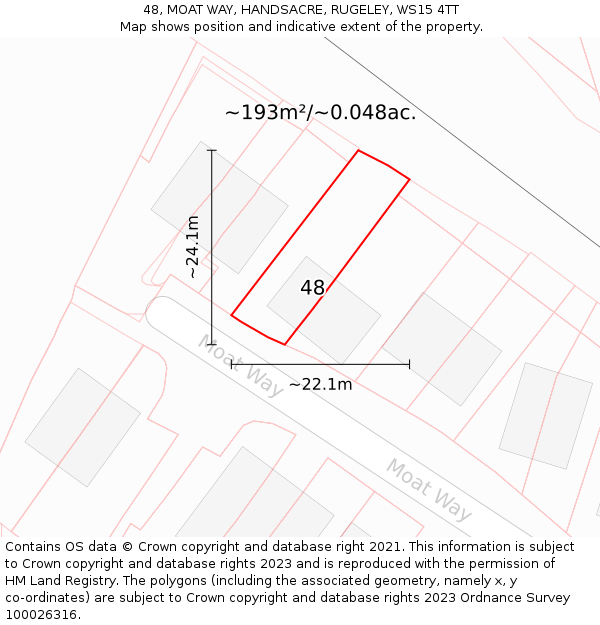 48, MOAT WAY, HANDSACRE, RUGELEY, WS15 4TT: Plot and title map