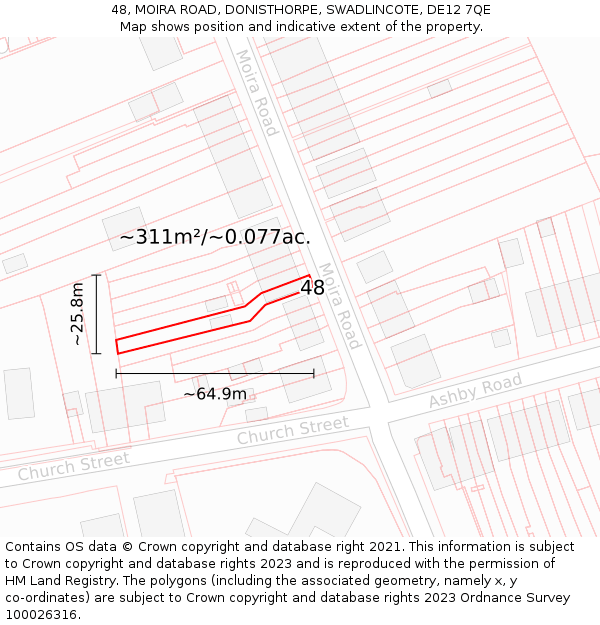 48, MOIRA ROAD, DONISTHORPE, SWADLINCOTE, DE12 7QE: Plot and title map