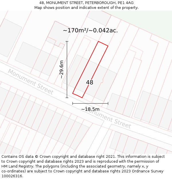 48, MONUMENT STREET, PETERBOROUGH, PE1 4AG: Plot and title map