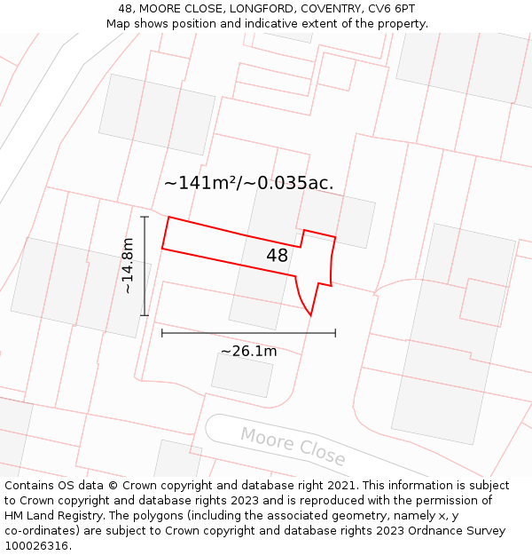 48, MOORE CLOSE, LONGFORD, COVENTRY, CV6 6PT: Plot and title map