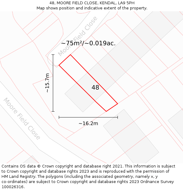 48, MOORE FIELD CLOSE, KENDAL, LA9 5PH: Plot and title map