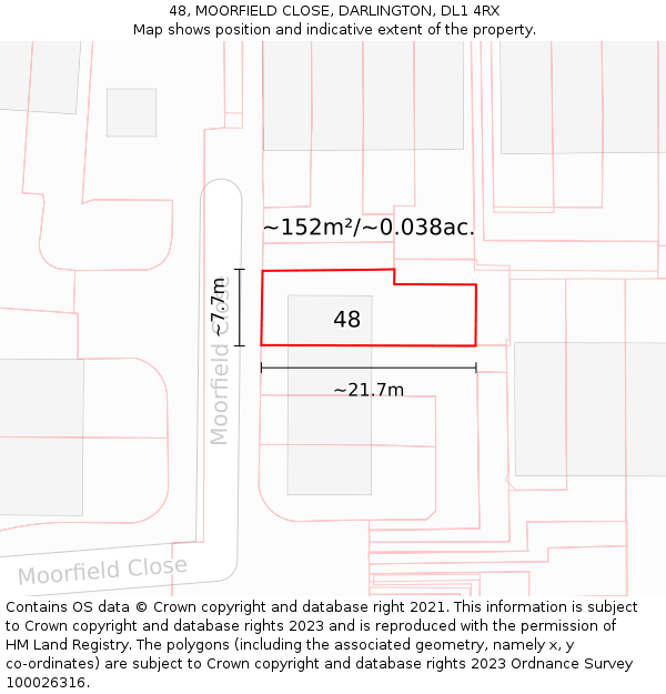 48, MOORFIELD CLOSE, DARLINGTON, DL1 4RX: Plot and title map