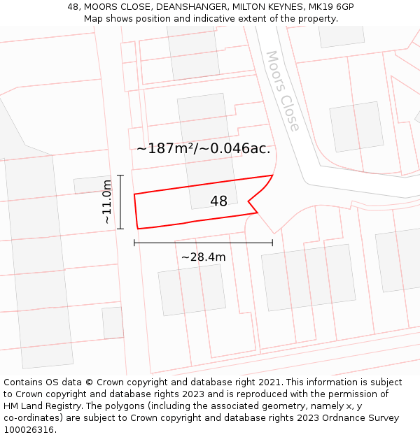48, MOORS CLOSE, DEANSHANGER, MILTON KEYNES, MK19 6GP: Plot and title map