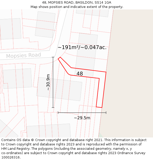 48, MOPSIES ROAD, BASILDON, SS14 1GA: Plot and title map