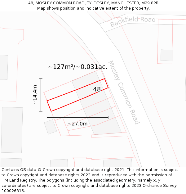 48, MOSLEY COMMON ROAD, TYLDESLEY, MANCHESTER, M29 8PR: Plot and title map