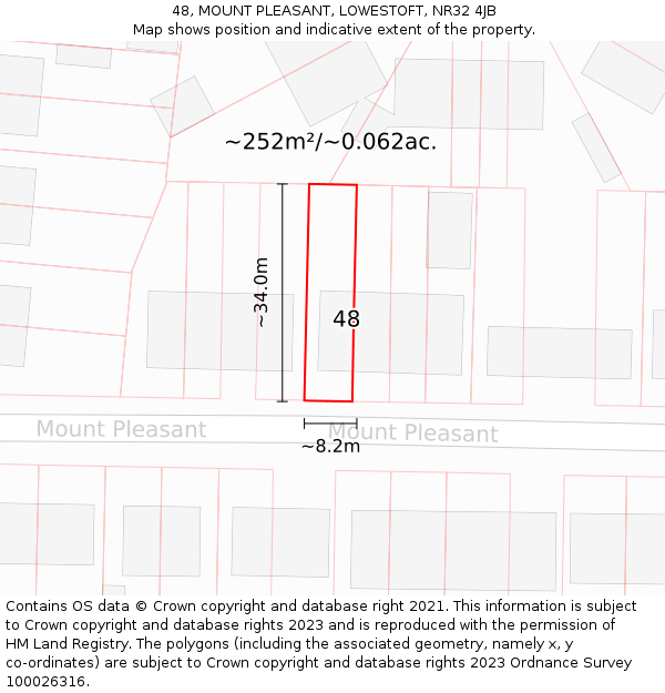 48, MOUNT PLEASANT, LOWESTOFT, NR32 4JB: Plot and title map