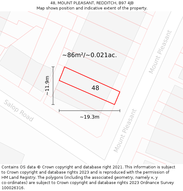 48, MOUNT PLEASANT, REDDITCH, B97 4JB: Plot and title map
