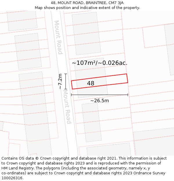 48, MOUNT ROAD, BRAINTREE, CM7 3JA: Plot and title map