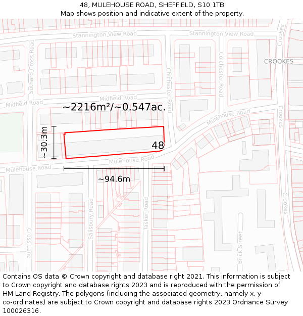 48, MULEHOUSE ROAD, SHEFFIELD, S10 1TB: Plot and title map