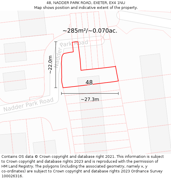 48, NADDER PARK ROAD, EXETER, EX4 1NU: Plot and title map