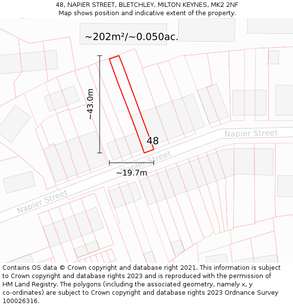 48, NAPIER STREET, BLETCHLEY, MILTON KEYNES, MK2 2NF: Plot and title map