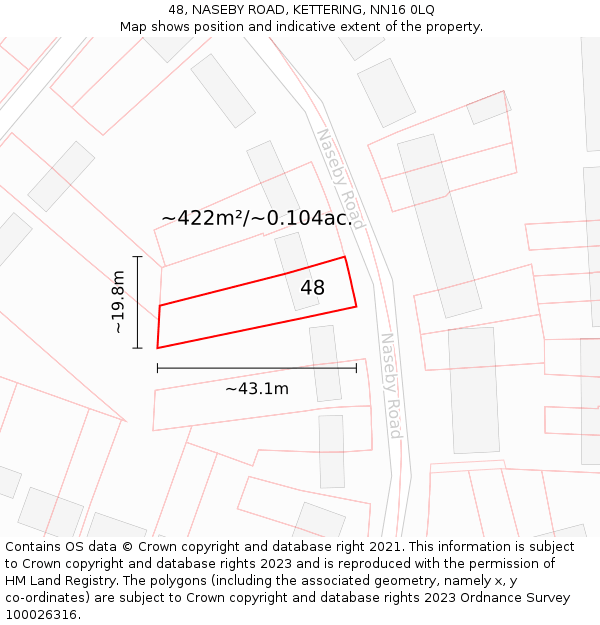 48, NASEBY ROAD, KETTERING, NN16 0LQ: Plot and title map