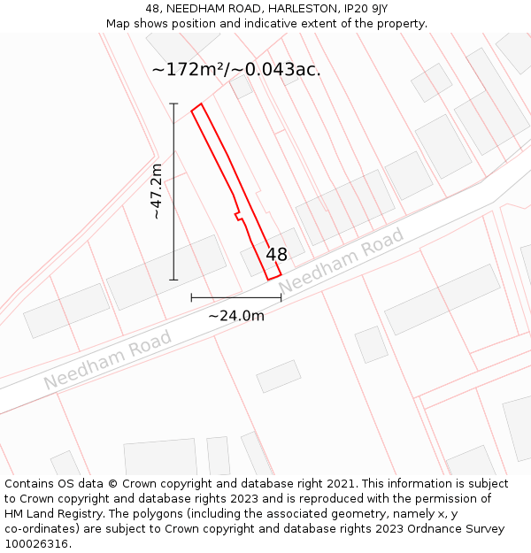 48, NEEDHAM ROAD, HARLESTON, IP20 9JY: Plot and title map
