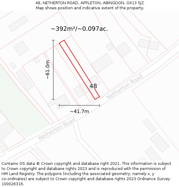 48, NETHERTON ROAD, APPLETON, ABINGDON, OX13 5JZ: Plot and title map