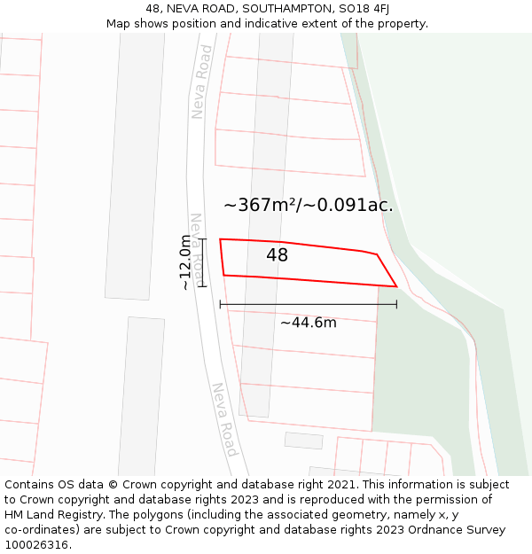 48, NEVA ROAD, SOUTHAMPTON, SO18 4FJ: Plot and title map