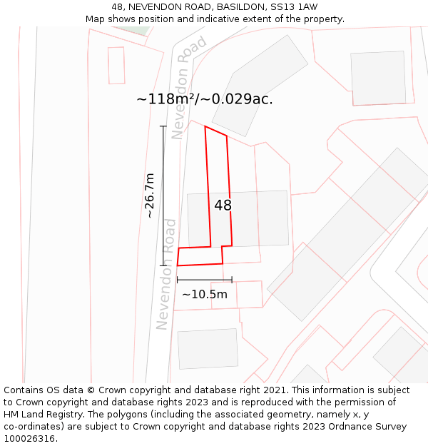 48, NEVENDON ROAD, BASILDON, SS13 1AW: Plot and title map