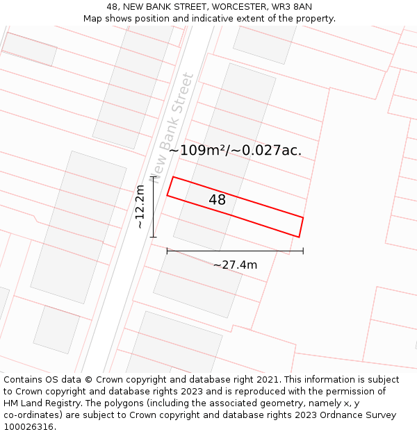 48, NEW BANK STREET, WORCESTER, WR3 8AN: Plot and title map