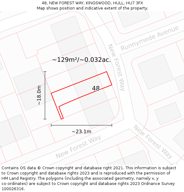 48, NEW FOREST WAY, KINGSWOOD, HULL, HU7 3FX: Plot and title map
