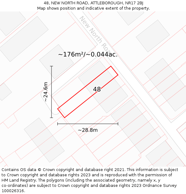 48, NEW NORTH ROAD, ATTLEBOROUGH, NR17 2BJ: Plot and title map