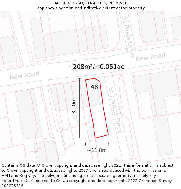 48, NEW ROAD, CHATTERIS, PE16 6BT: Plot and title map