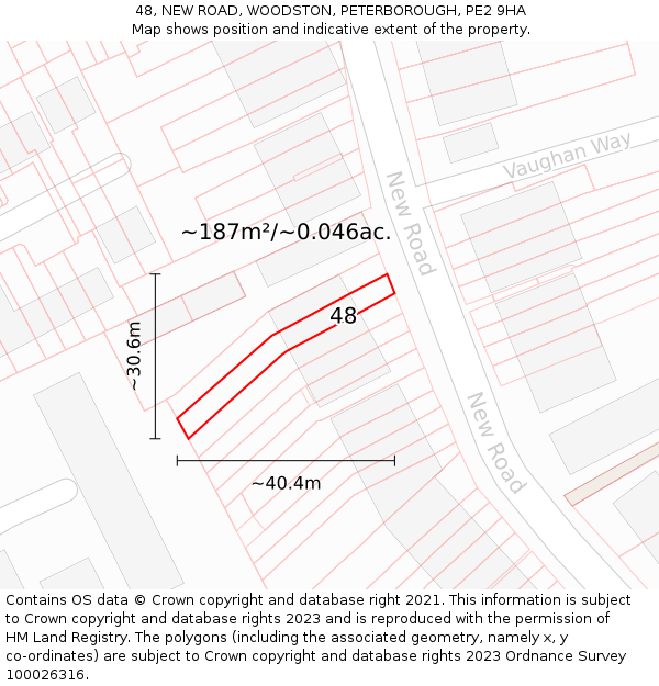 48, NEW ROAD, WOODSTON, PETERBOROUGH, PE2 9HA: Plot and title map