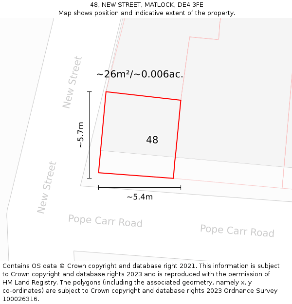48, NEW STREET, MATLOCK, DE4 3FE: Plot and title map