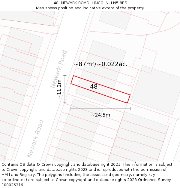 48, NEWARK ROAD, LINCOLN, LN5 8PS: Plot and title map