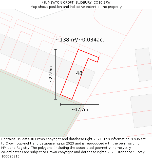 48, NEWTON CROFT, SUDBURY, CO10 2RW: Plot and title map