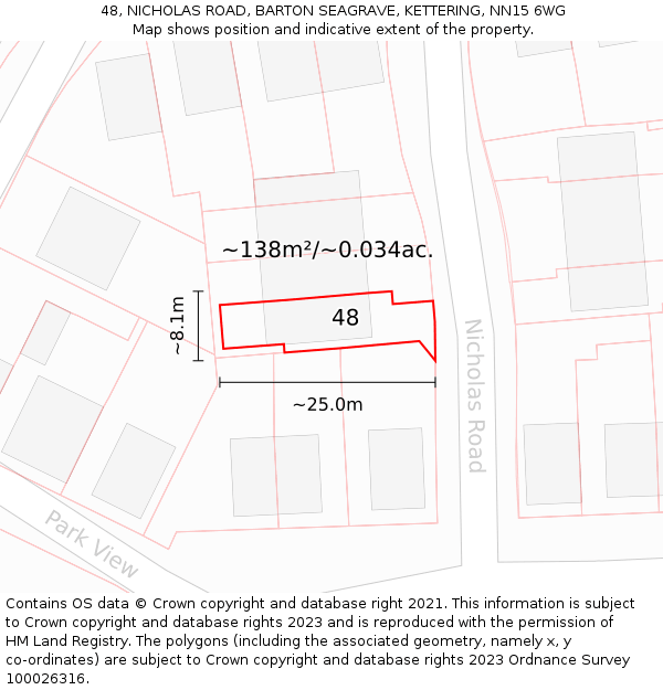 48, NICHOLAS ROAD, BARTON SEAGRAVE, KETTERING, NN15 6WG: Plot and title map