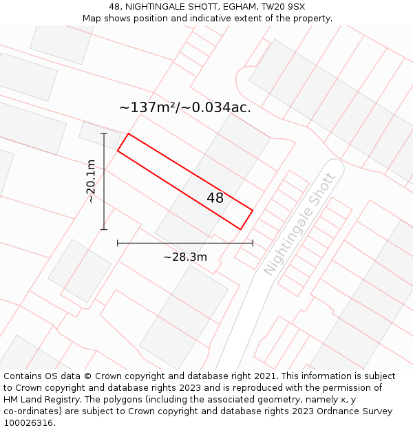 48, NIGHTINGALE SHOTT, EGHAM, TW20 9SX: Plot and title map