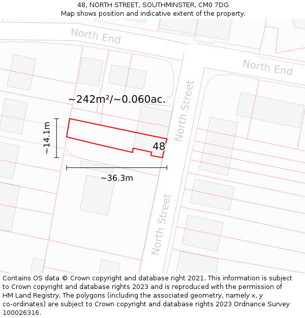 48, NORTH STREET, SOUTHMINSTER, CM0 7DG: Plot and title map