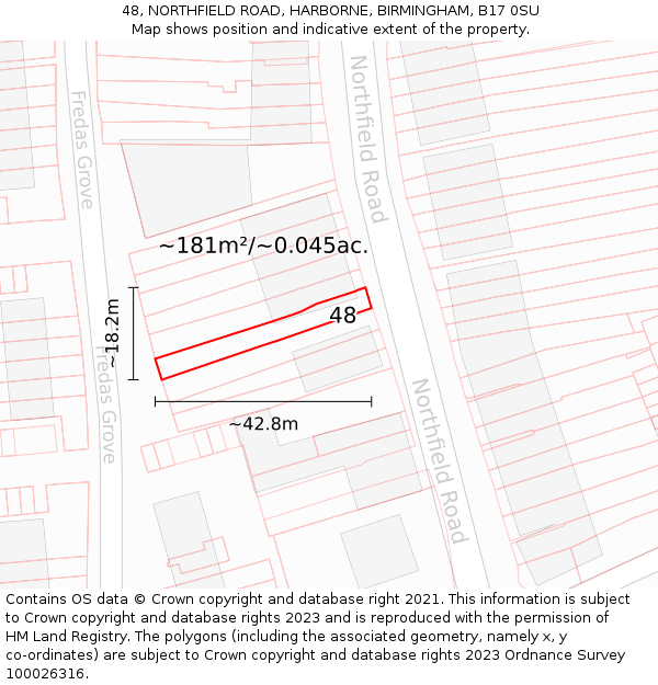 48, NORTHFIELD ROAD, HARBORNE, BIRMINGHAM, B17 0SU: Plot and title map