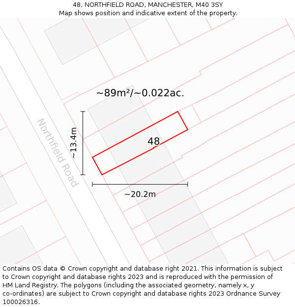 48, NORTHFIELD ROAD, MANCHESTER, M40 3SY: Plot and title map