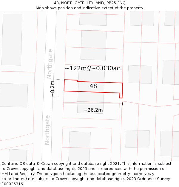 48, NORTHGATE, LEYLAND, PR25 3NQ: Plot and title map