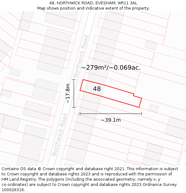48, NORTHWICK ROAD, EVESHAM, WR11 3AL: Plot and title map