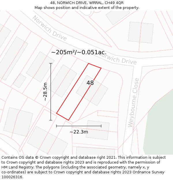 48, NORWICH DRIVE, WIRRAL, CH49 4QR: Plot and title map