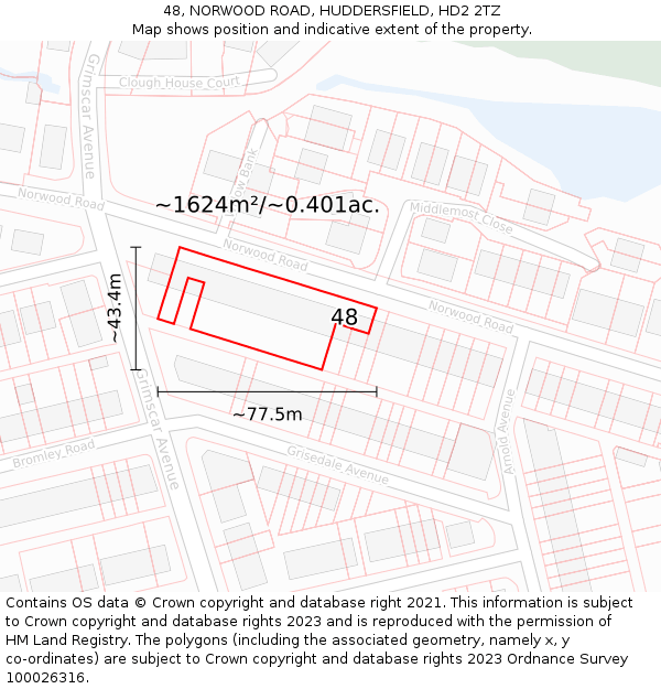 48, NORWOOD ROAD, HUDDERSFIELD, HD2 2TZ: Plot and title map