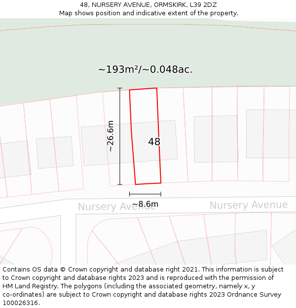 48, NURSERY AVENUE, ORMSKIRK, L39 2DZ: Plot and title map