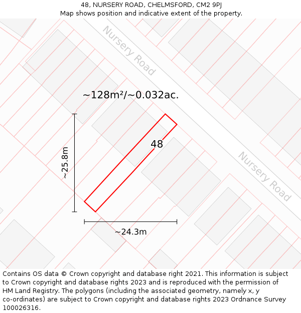 48, NURSERY ROAD, CHELMSFORD, CM2 9PJ: Plot and title map