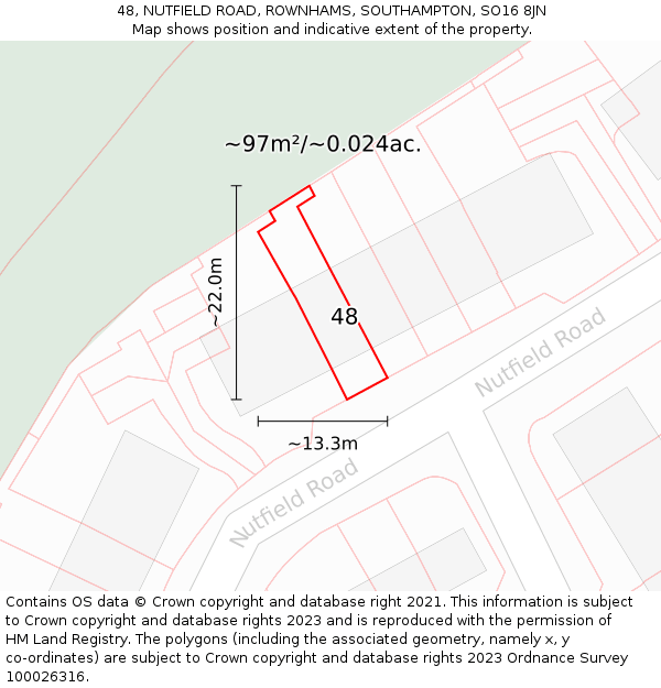 48, NUTFIELD ROAD, ROWNHAMS, SOUTHAMPTON, SO16 8JN: Plot and title map