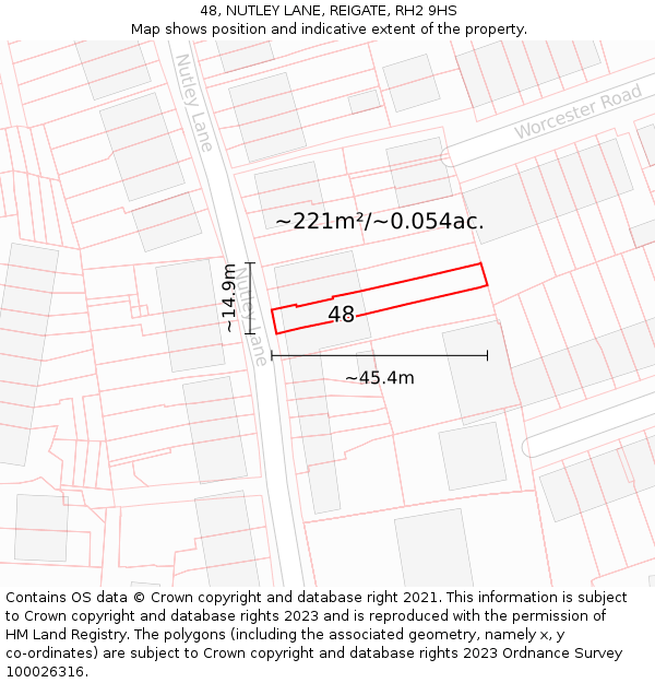 48, NUTLEY LANE, REIGATE, RH2 9HS: Plot and title map